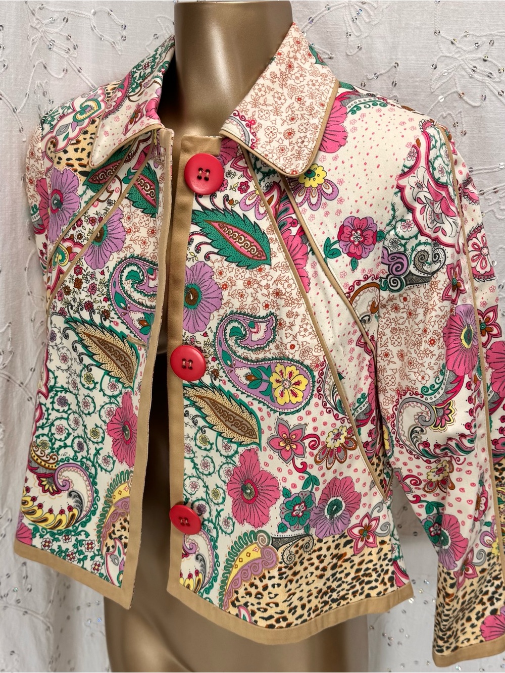 Vintage Harvé Benard Floral Paisley Patchwork Print Cotton Jacket Size 4